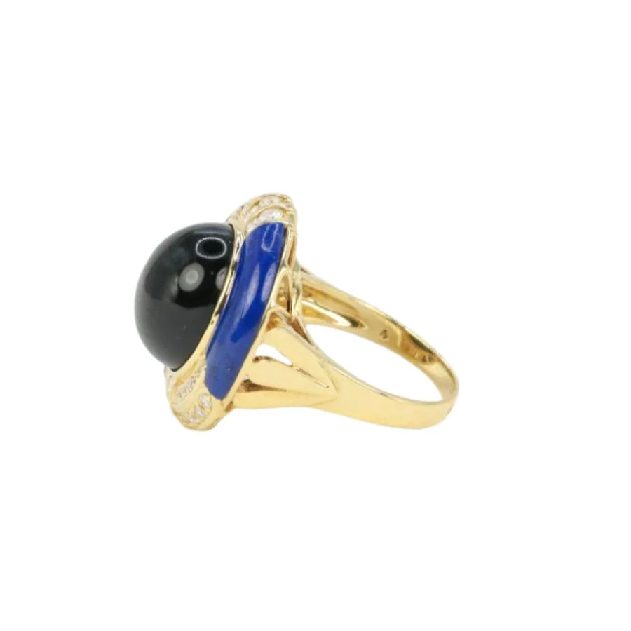 Bague en or jaune, onyx, lapis-lazuli et diamants - Image 5