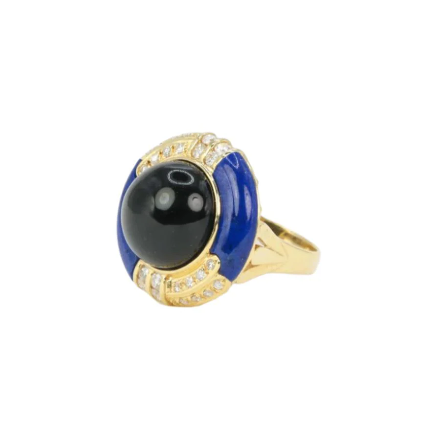 Bague en or jaune, onyx, lapis-lazuli et diamants - Image 6