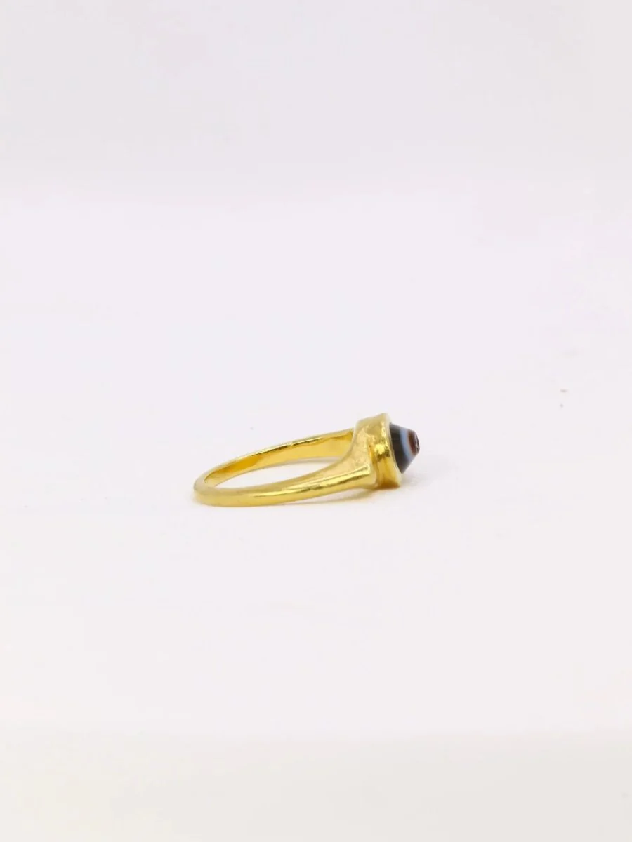 Bague antique intaille romaine sur agate figurant Athena de profil - Image 4