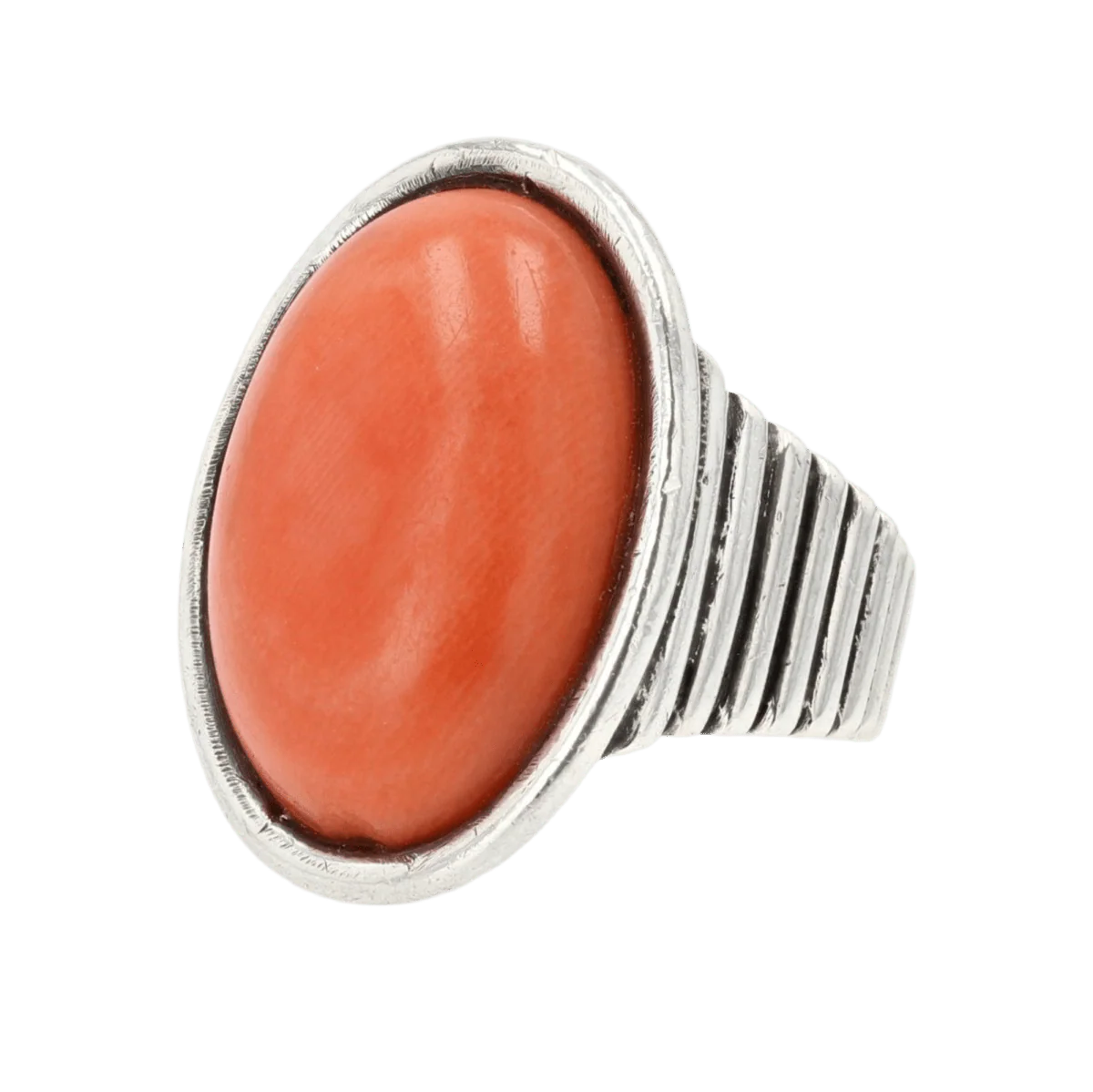 Bague Cocktail en or argent et corail - Image 3