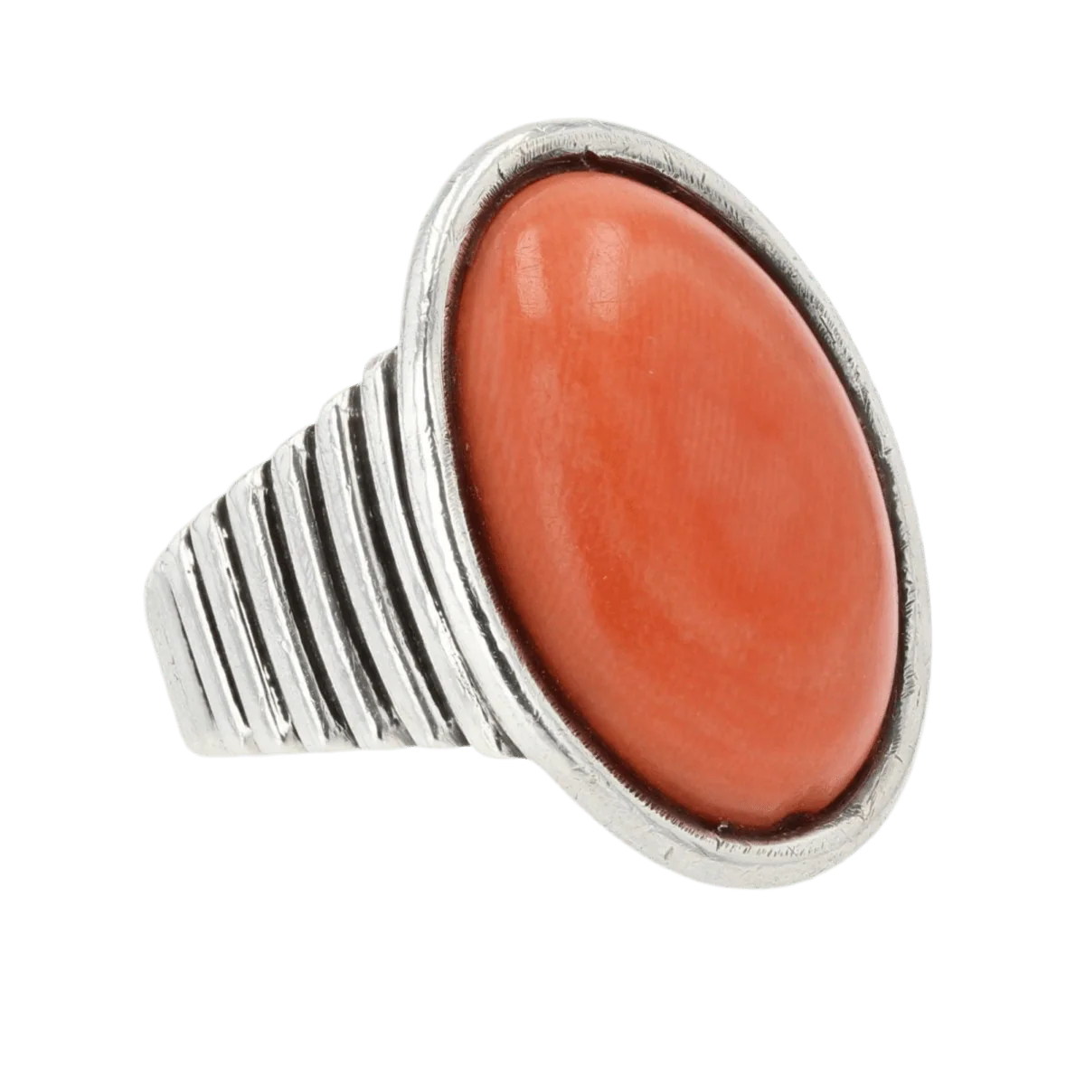 Bague Cocktail en or argent et corail - Image 5