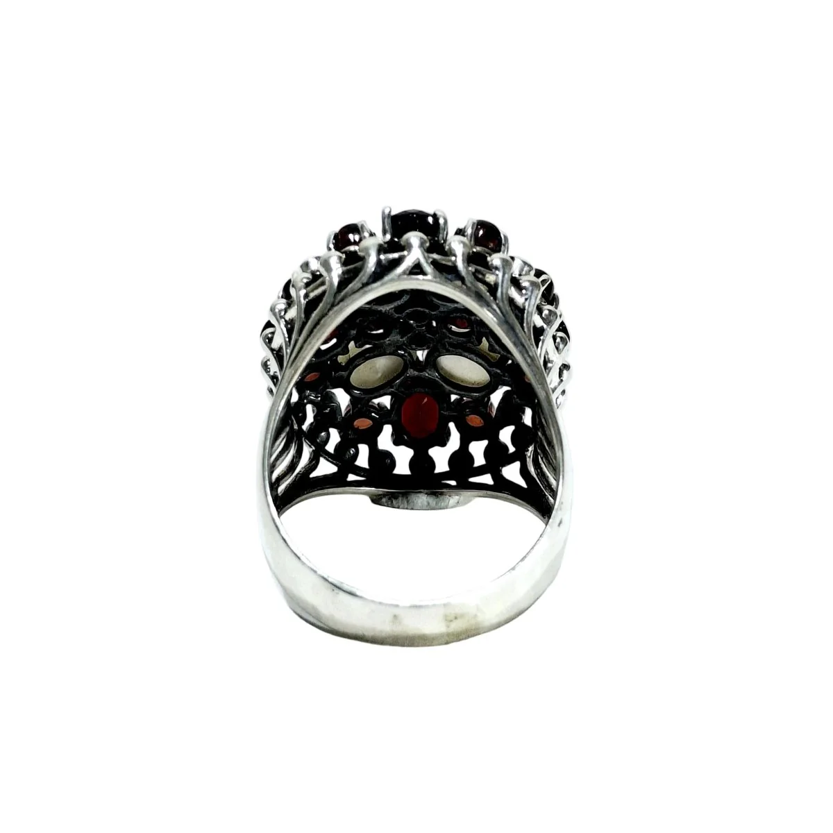 Bague en argent, nacre, grenats et zircons. - Image 4