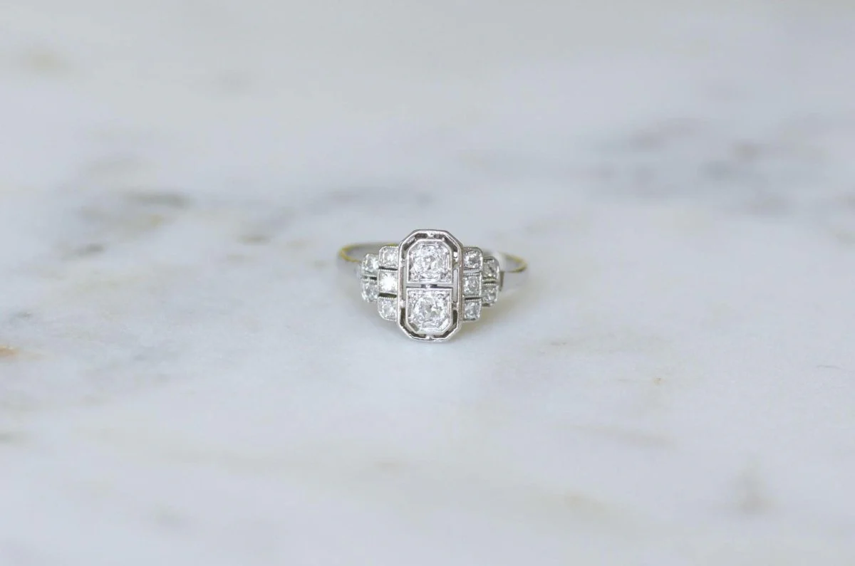 Bague Art Déco Diamants sur Platine - Image 2