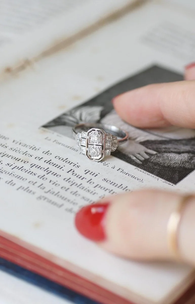 Bague Art Déco Diamants sur Platine - Image 3
