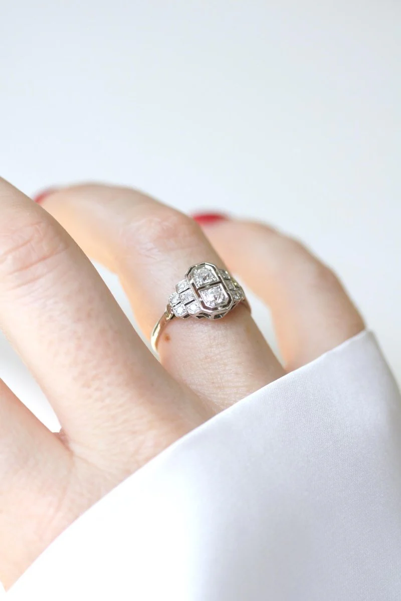 Bague Art Déco Diamants sur Platine - Image 5