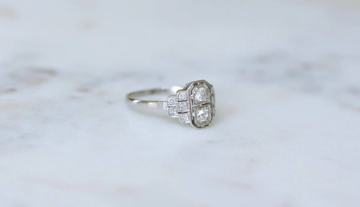 Bague Art Déco Diamants sur Platine - Image 7