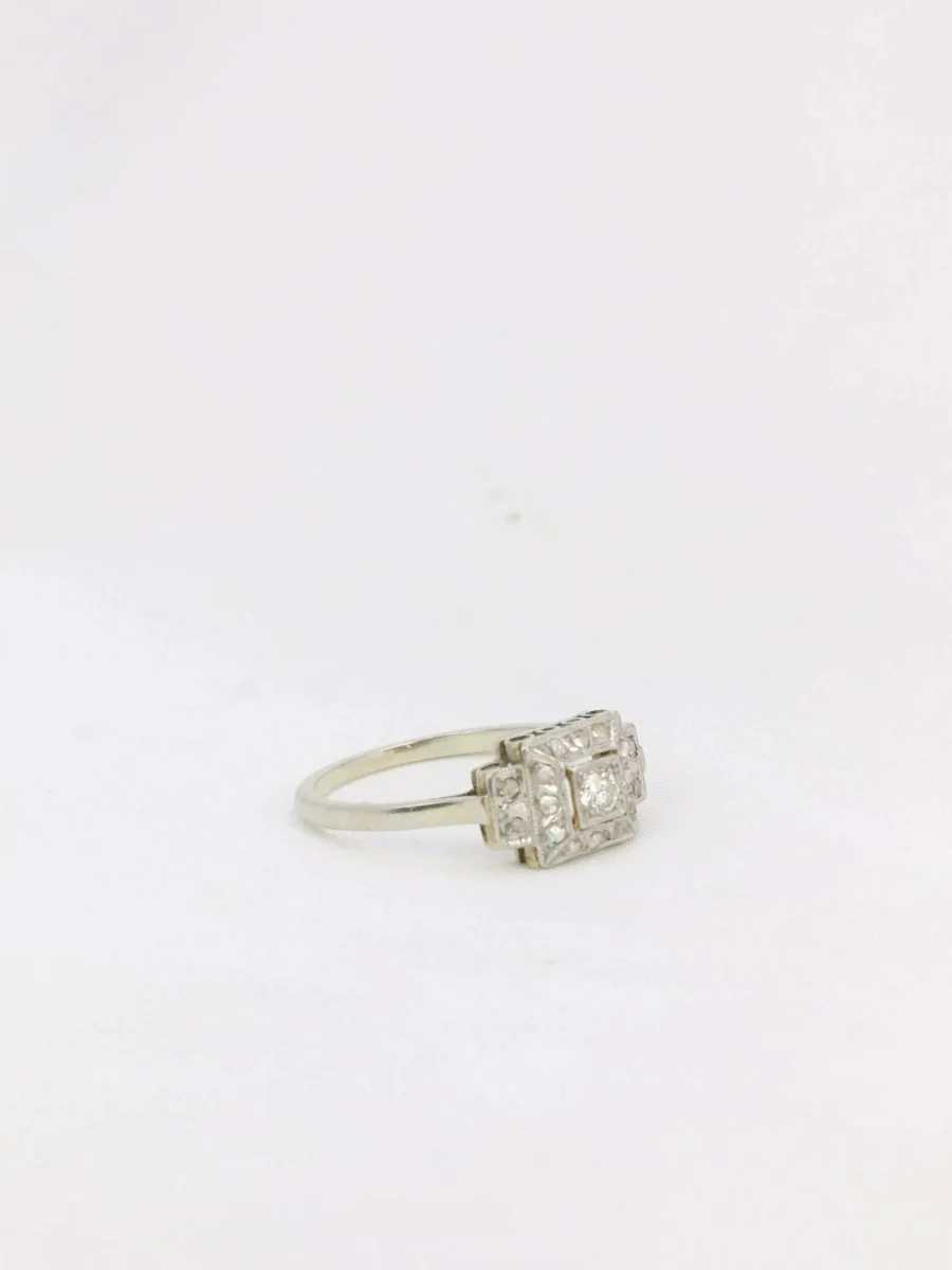 Bague Art Deco gradins or blanc platine diamants 0,15 ct - Image 7