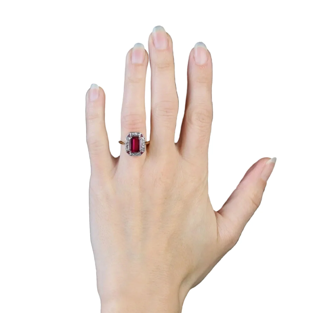 Bague Entourage en or jaune, tourmaline, rubis et diamants - Image 2