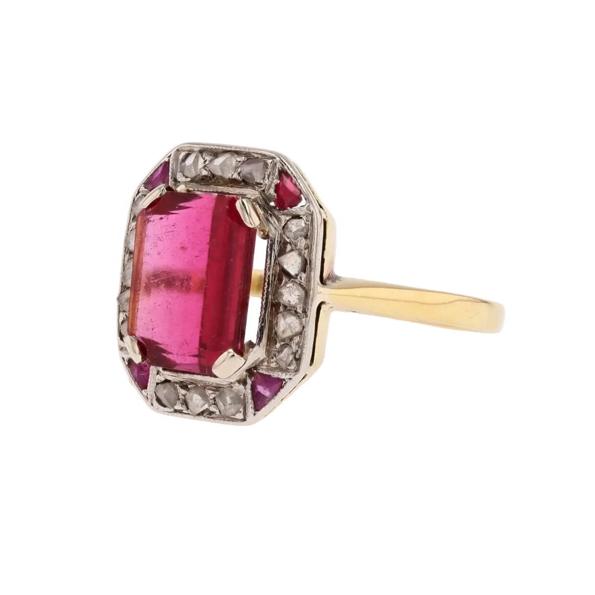 Bague Entourage en or jaune, tourmaline, rubis et diamants - Image 3