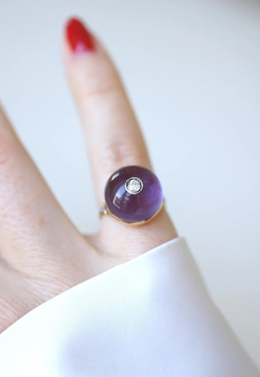 Bague Art Déco Cabochon d'Améthyste et Diamant - Image 6