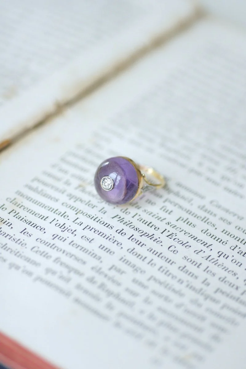 Bague Art Déco Cabochon d'Améthyste et Diamant - Image 8