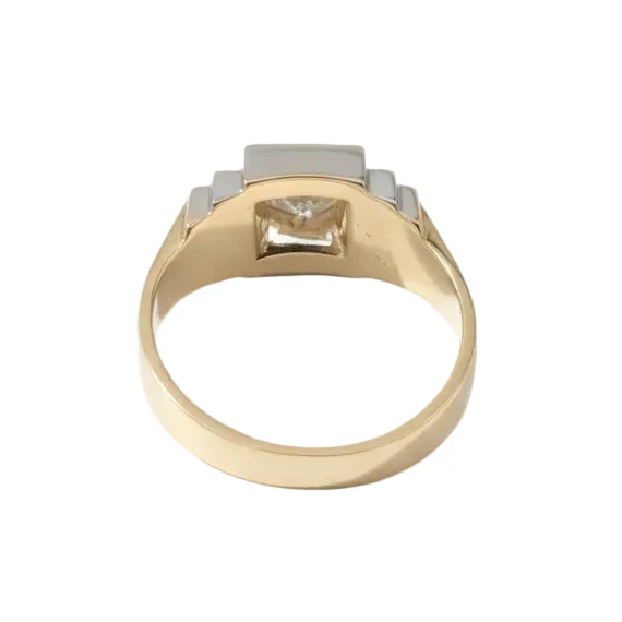 Bague Chevalière en or blanc, or jaune et diamant - Image 5