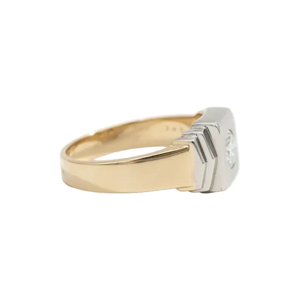 Bague Chevalière en or blanc, or jaune et diamant - Image 6
