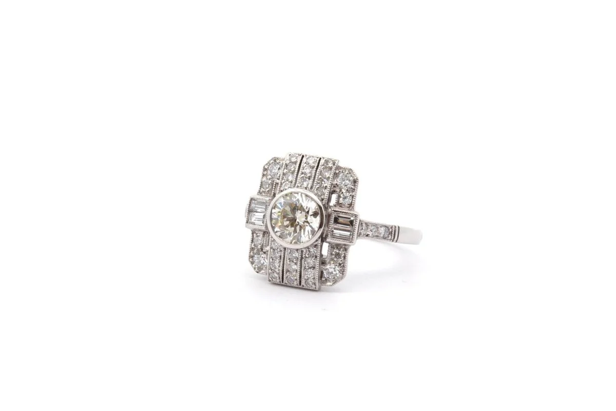 Bague art déco diamant 0,70ct L/SI2 en platine