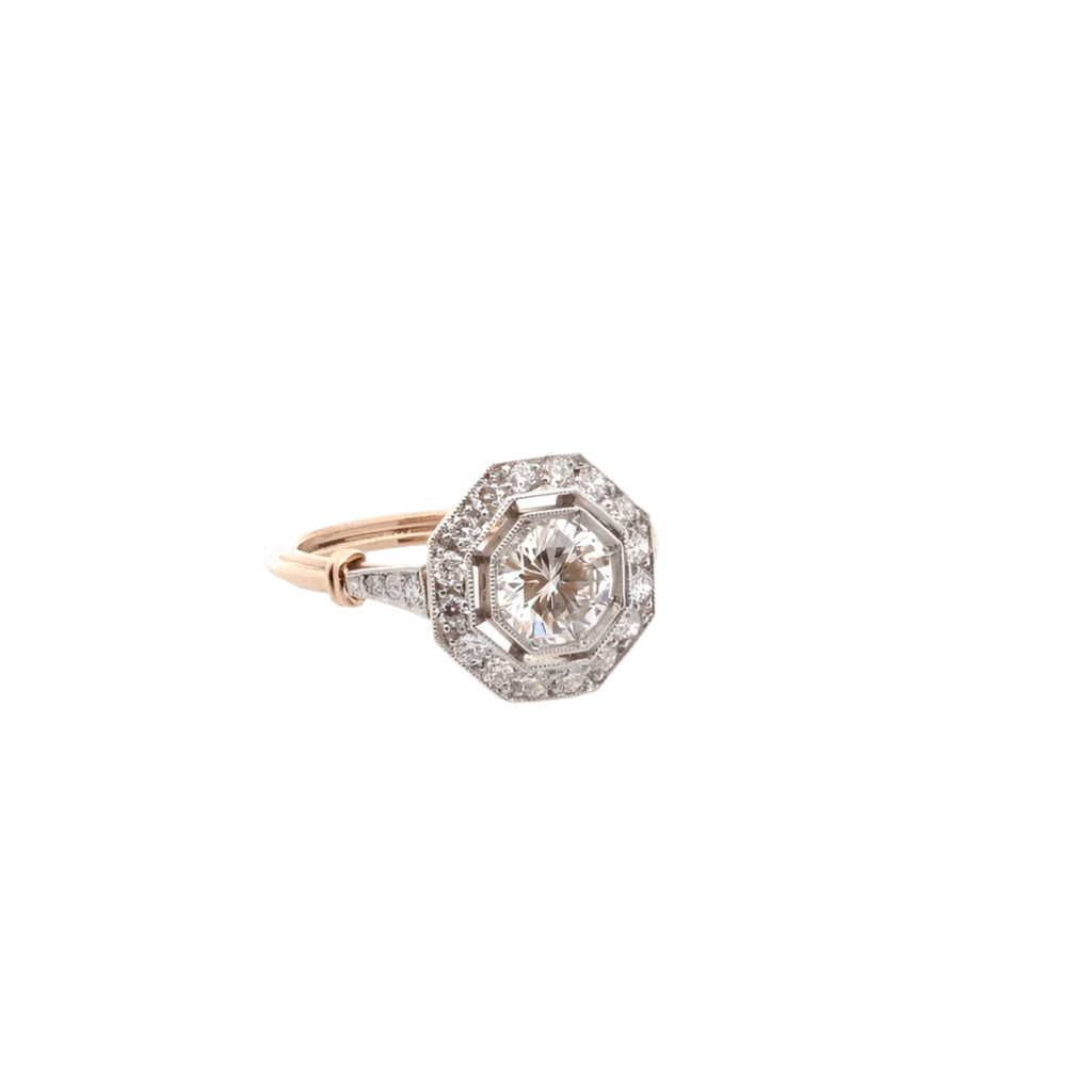 Bague Art Déco en or jaune, platine et diamants - Image 4