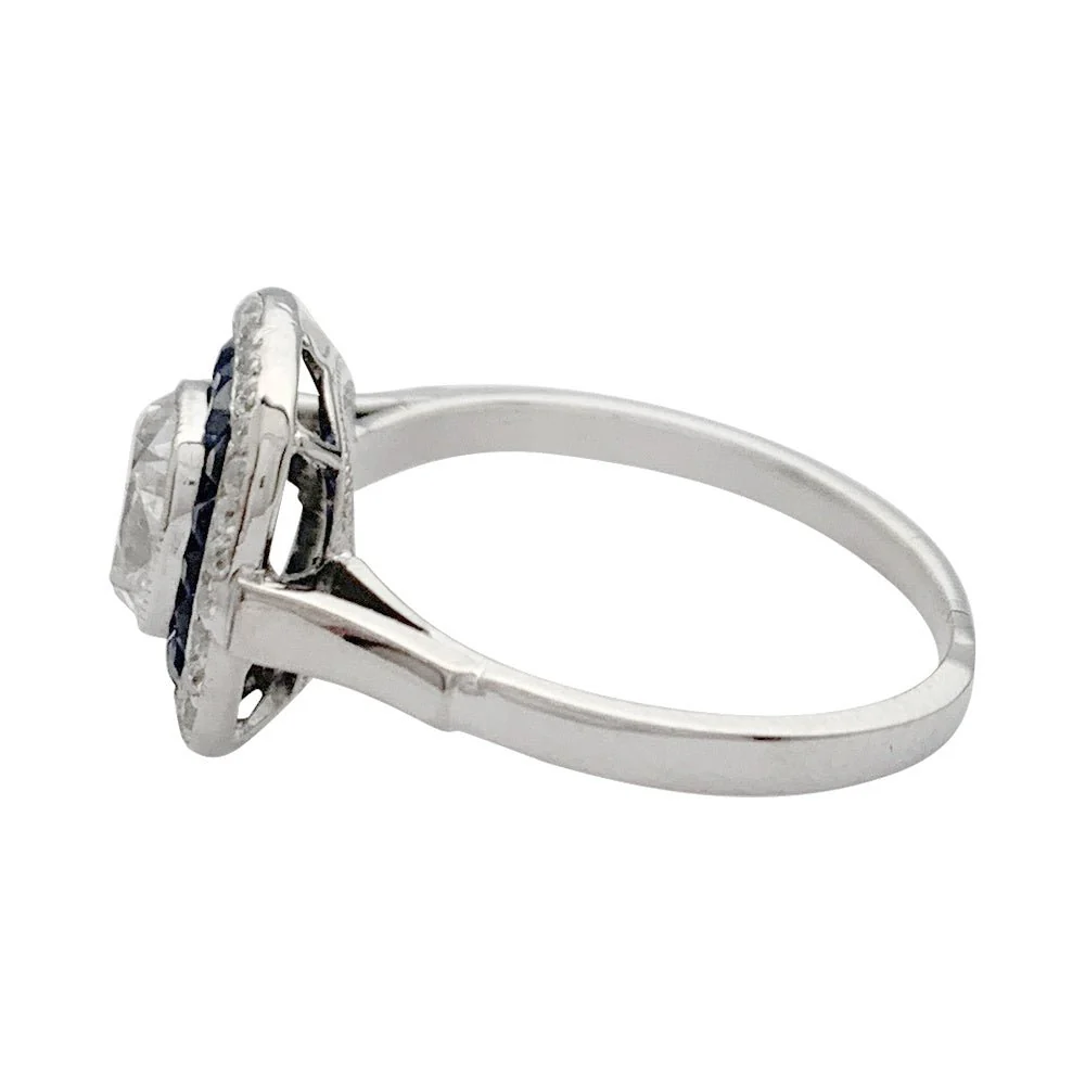 Bague Art déco, diamant coussin, saphirs calibrés - Image 6