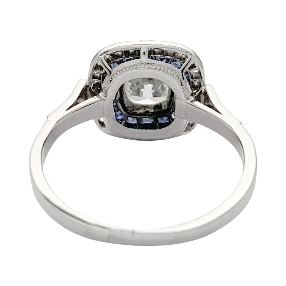 Bague Art déco, diamant coussin, saphirs calibrés - Image 7