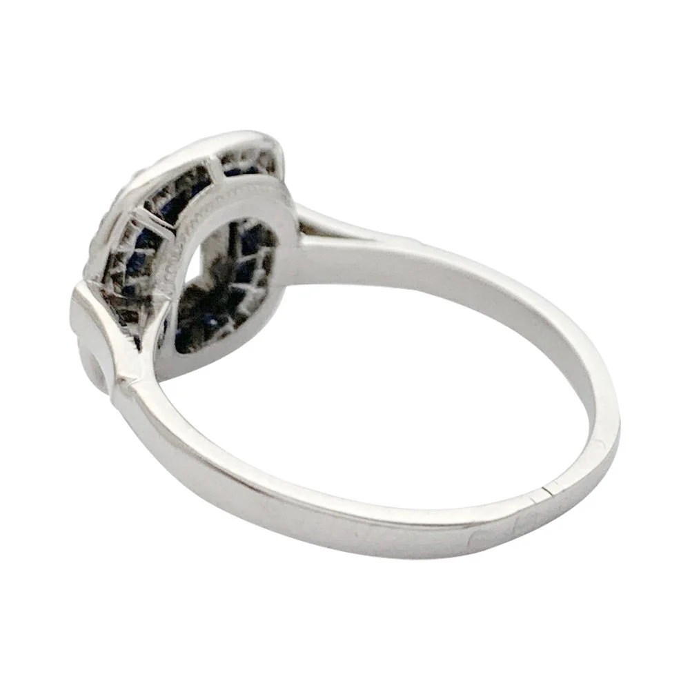 Bague Art déco, diamant coussin, saphirs calibrés - Image 9