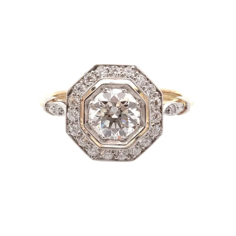 Bague Entourage en or jaune, platine et diamants