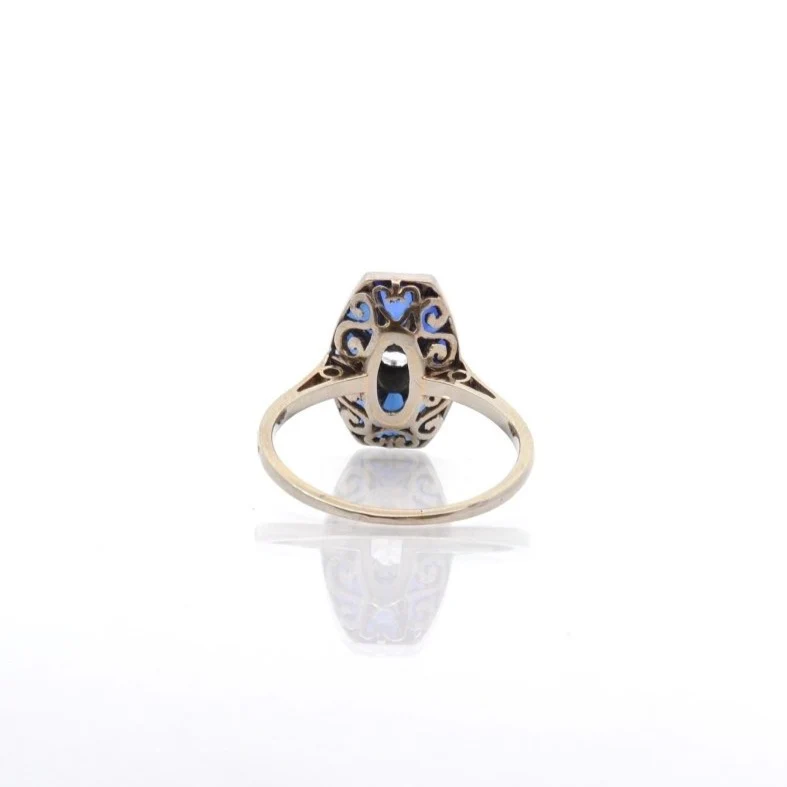 Bague Entourage en platine, diamant et saphirs synthétiques - Image 3