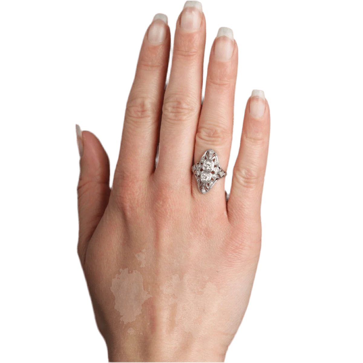 Bague Marquise en platine et diamants - Image 2