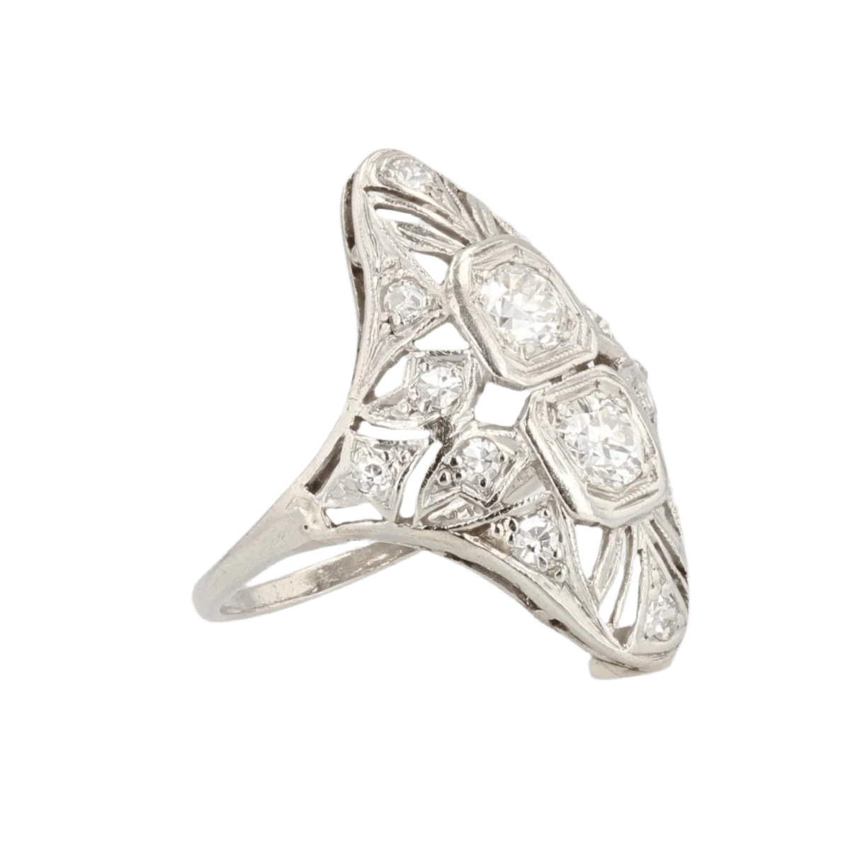 Bague Marquise en platine et diamants - Image 5