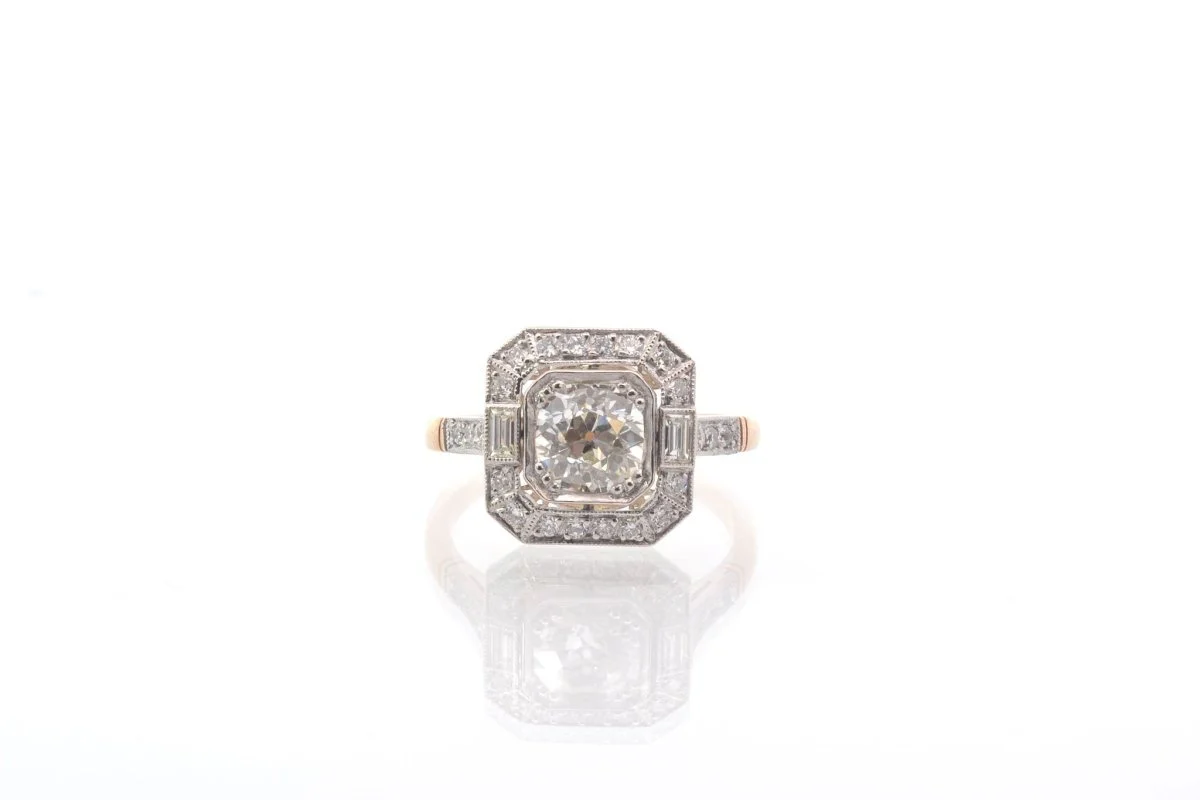 Bague art déco diamants en or jaune 18k et platine - Image 2