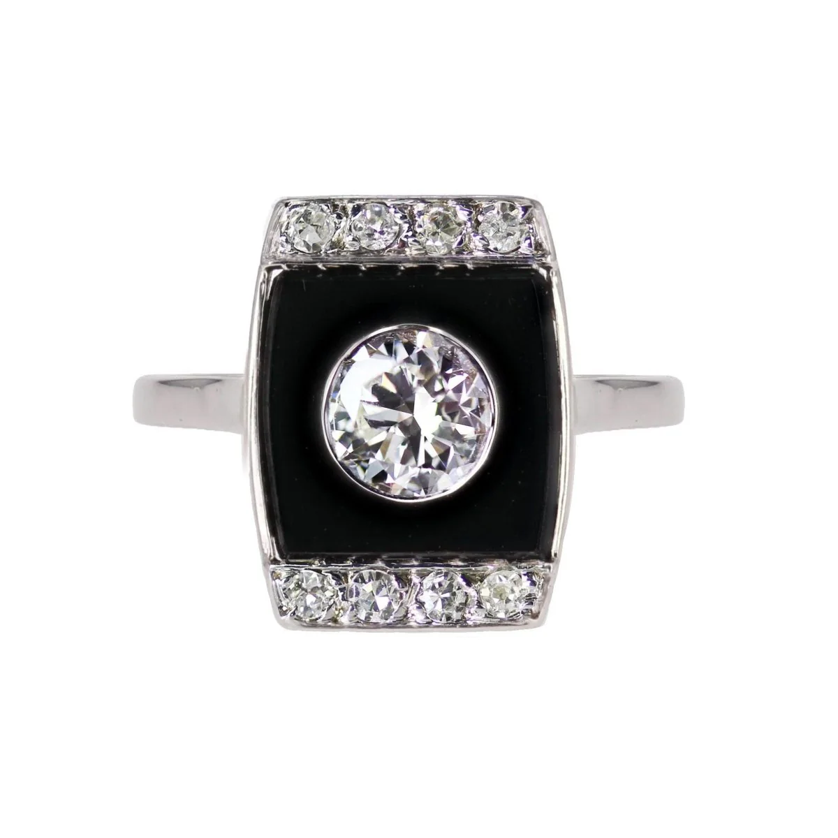 Bague en platine, onyx et diamants
