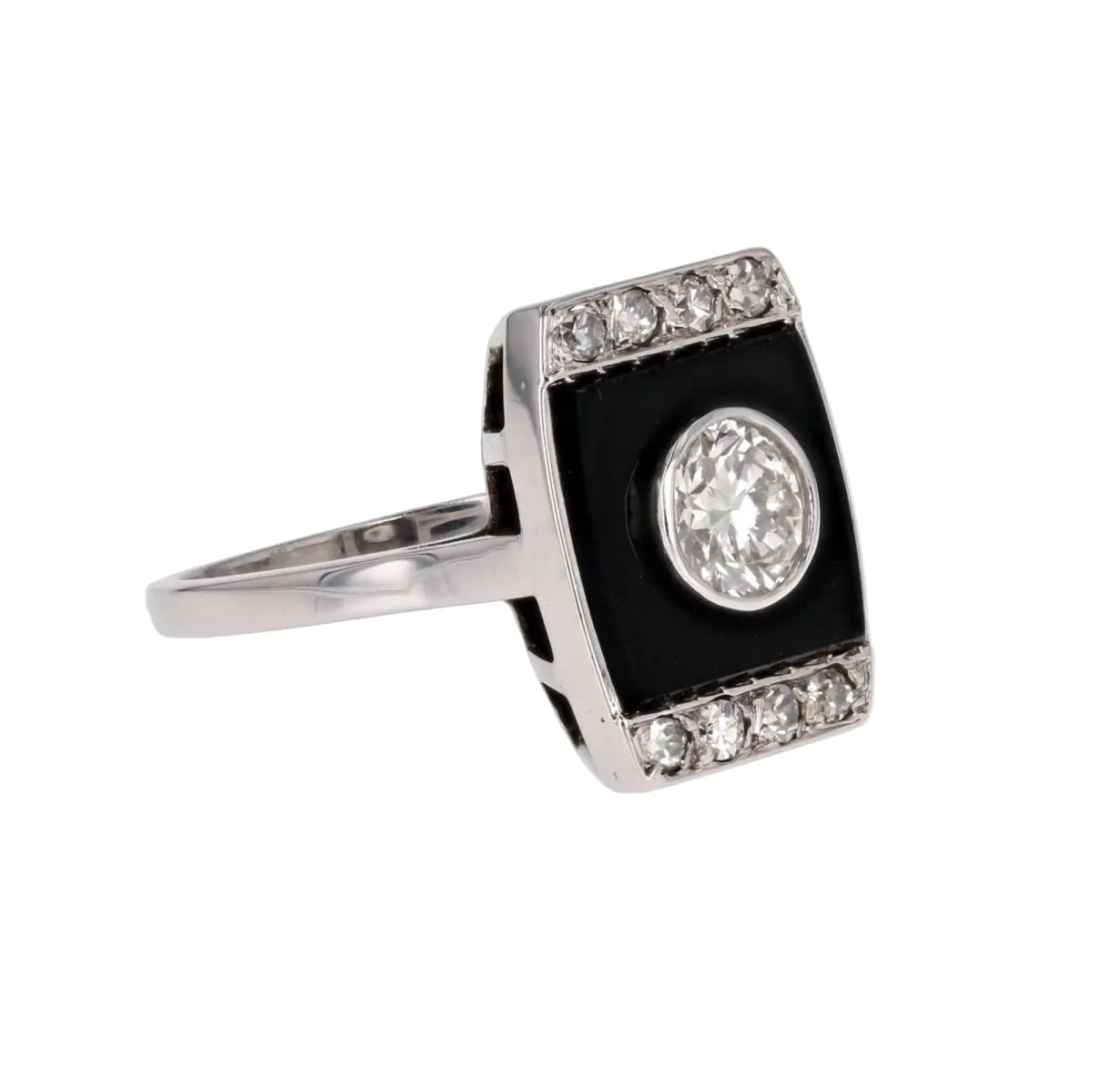 Bague en platine, onyx et diamants - Image 5