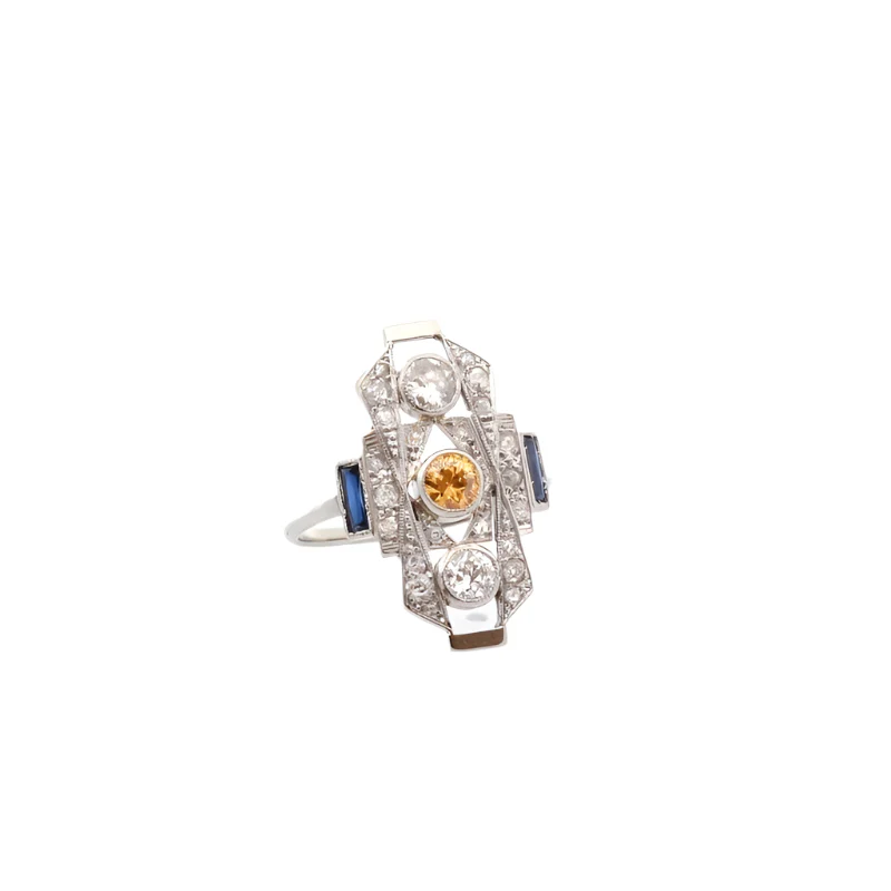 Bague en or blanc, saphirs et diamants - Image 4
