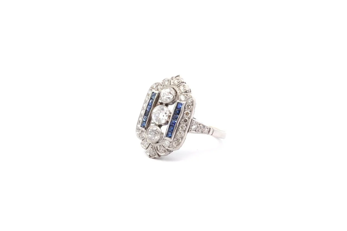 Bague Art déco en platine, saphirs et diamants - Image 3