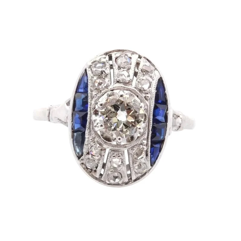 Bague art déco en platine et diamants saphirs - Image 2