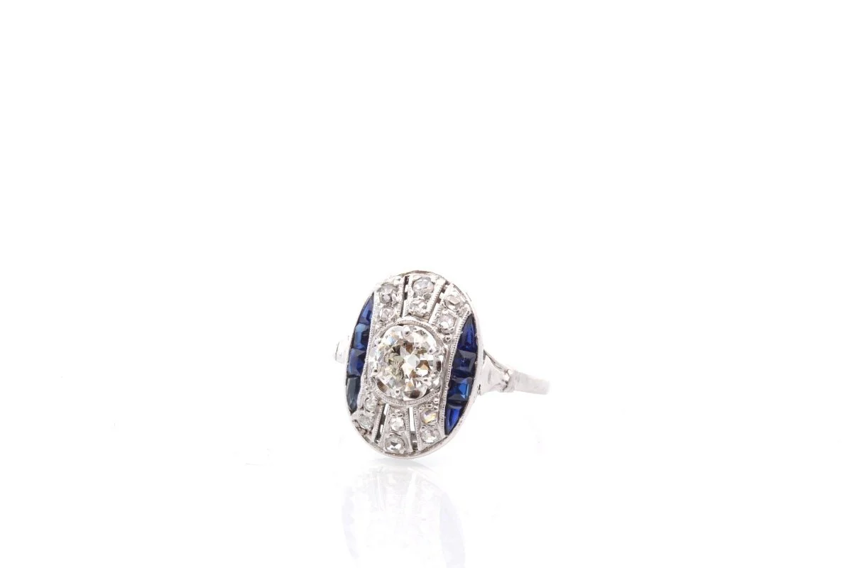 Bague art déco en platine et diamants saphirs - Image 3