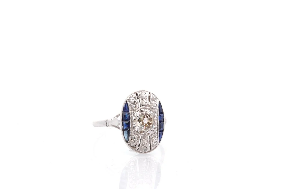 Bague art déco en platine et diamants saphirs - Image 4