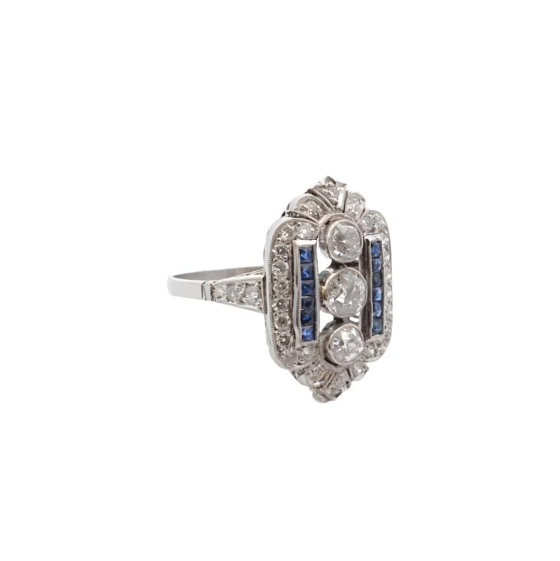 Bague Art Déco en platine, saphirs et diamants - Image 3