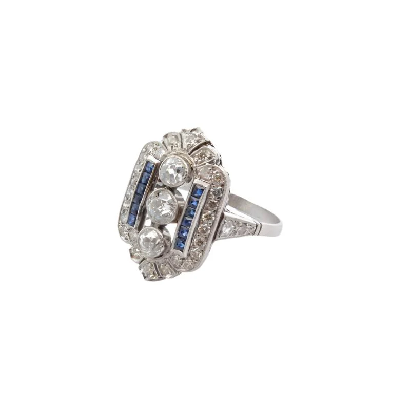 Bague Art Déco en platine, saphirs et diamants - Image 5