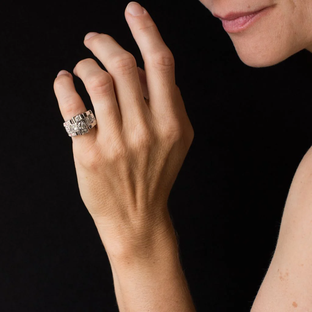 Bague Tank en platine et diamants - Image 2