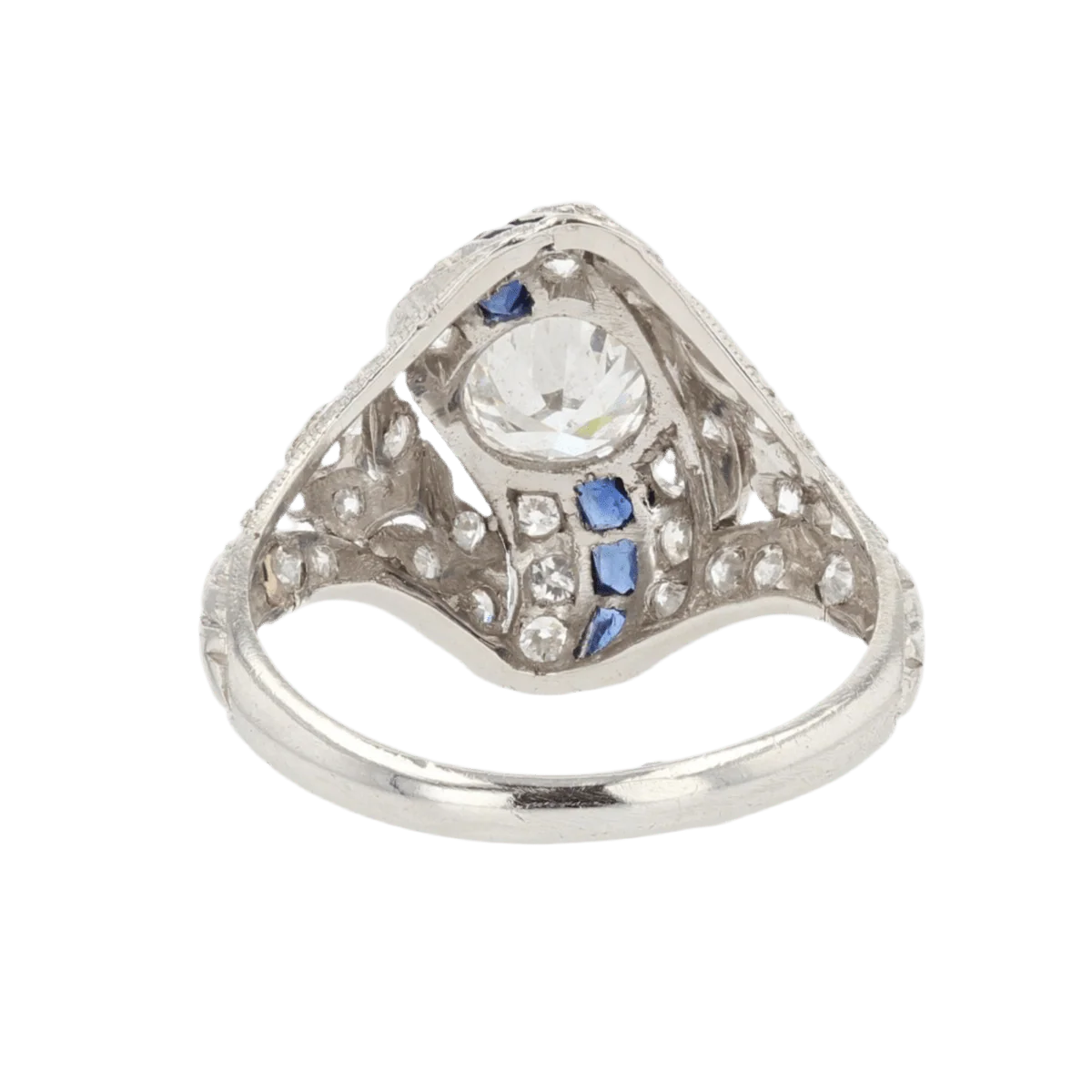 Bague Dôme en platine, saphirs et diamants - Image 4