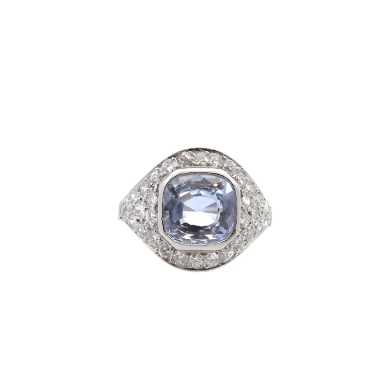 Bague Art Déco en platine, saphir de Ceylan et diamants