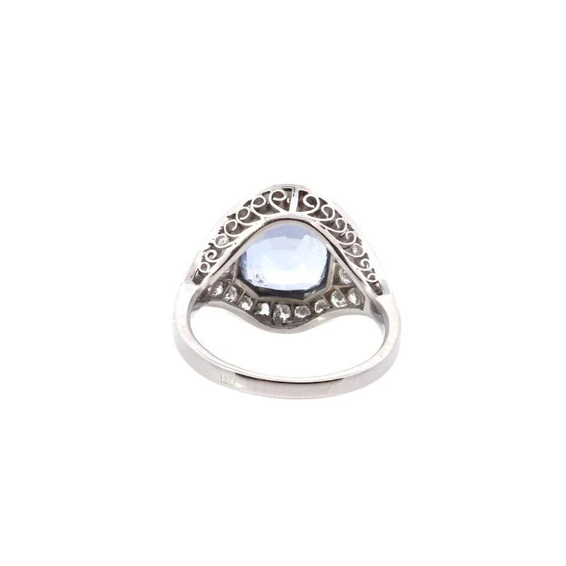 Bague Art Déco en platine, saphir de Ceylan et diamants - Image 3