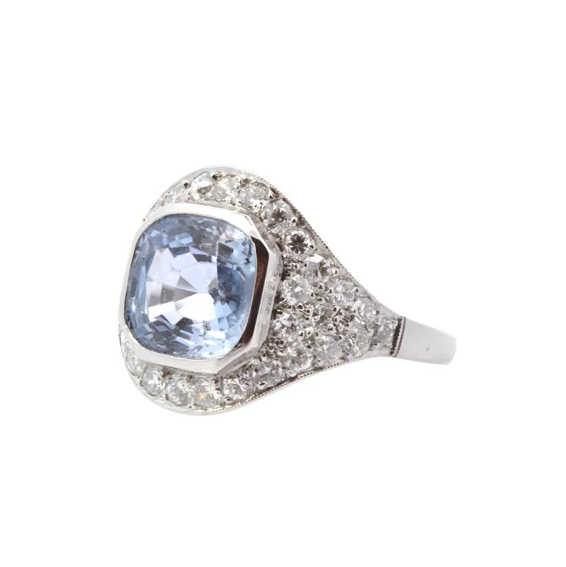 Bague Art Déco en platine, saphir de Ceylan et diamants - Image 4