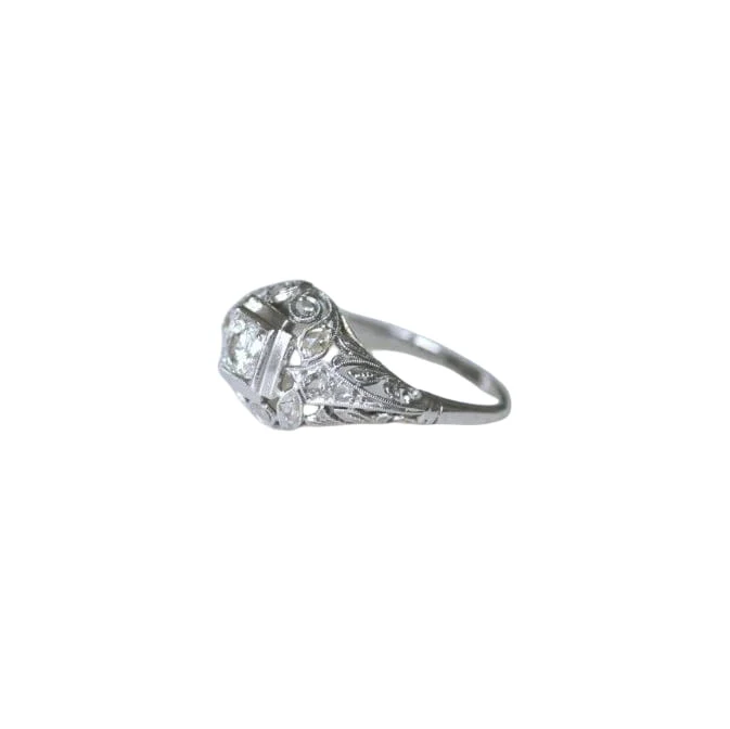 Bague Art Deco Dôme Ajouré Diamants - Image 5