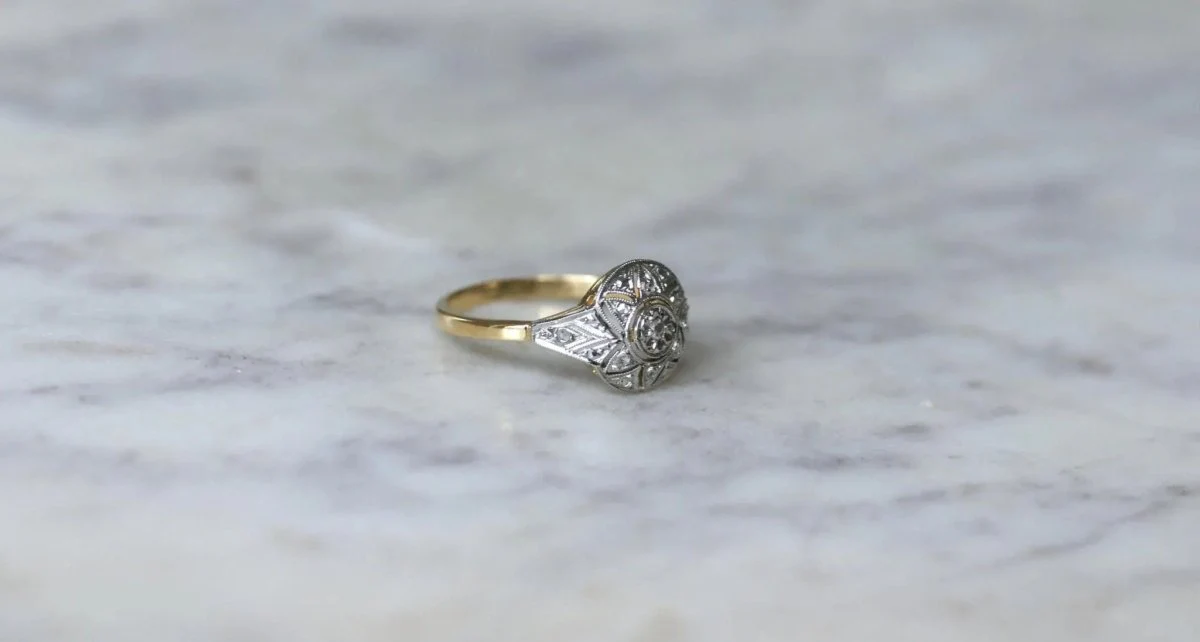 Bague Art déco Dôme Diamants Deux Ors - Image 7