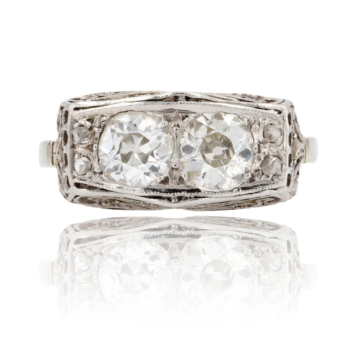 Bague Toi & Moi en or blanc, platine et diamants