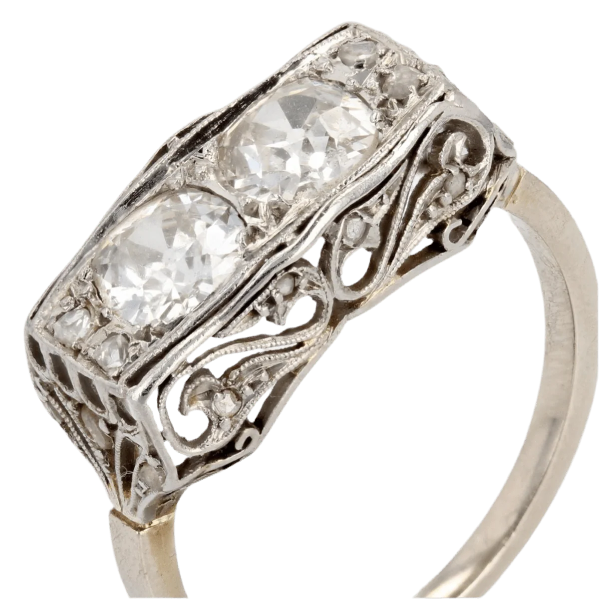 Bague Toi & Moi en or blanc, platine et diamants - Image 7