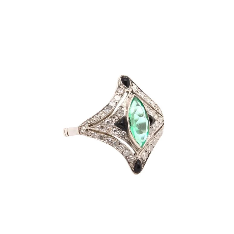 Bague Art déco en platine, émeraude, saphirs et diamants - Image 3