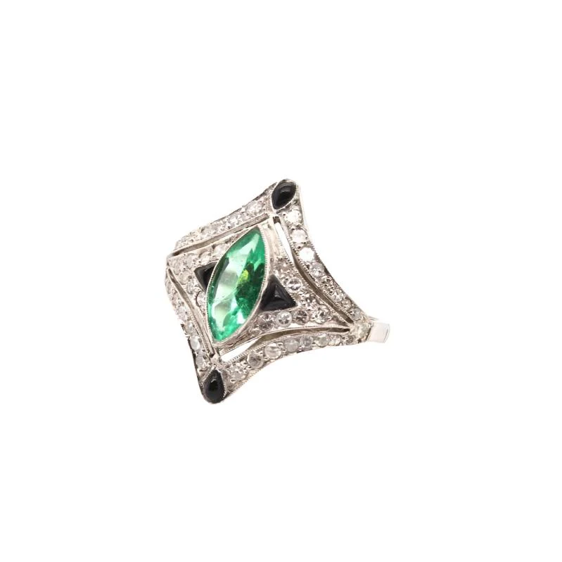Bague Art déco en platine, émeraude, saphirs et diamants - Image 5