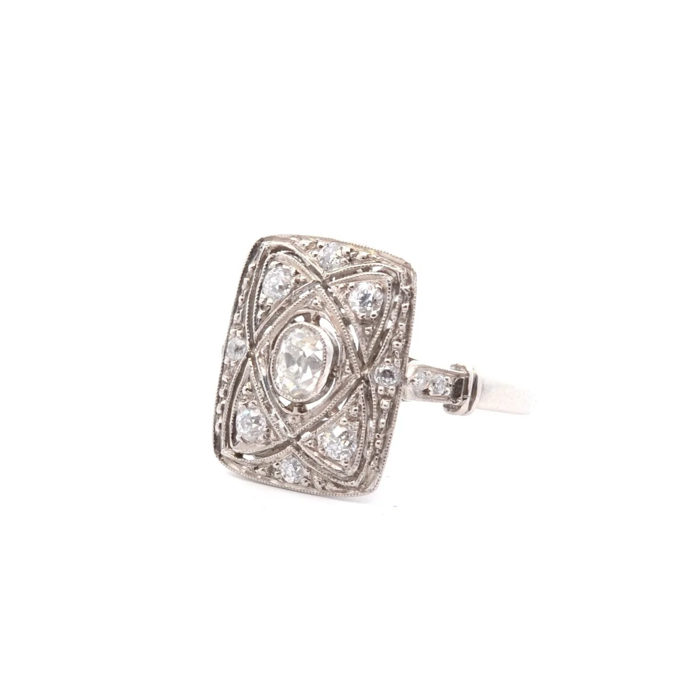 Bague Marquise en platine et diamants - Image 3