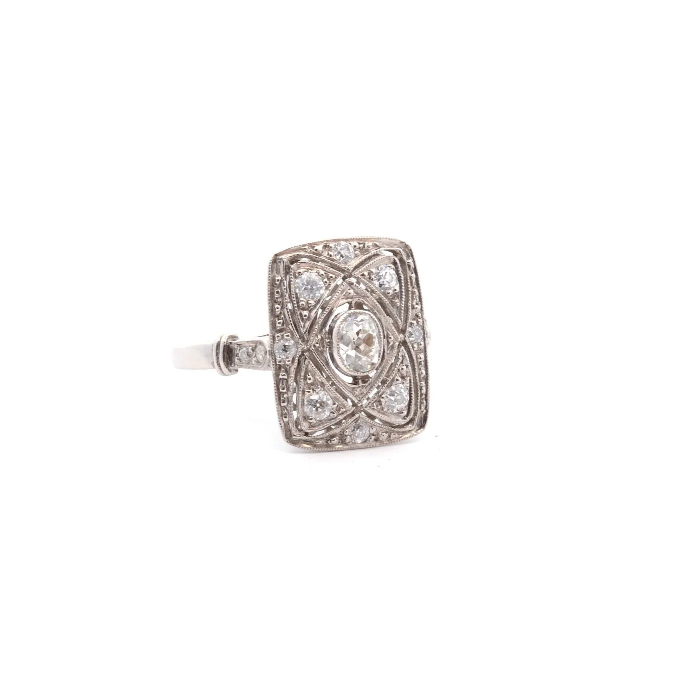 Bague Marquise en platine et diamants - Image 5