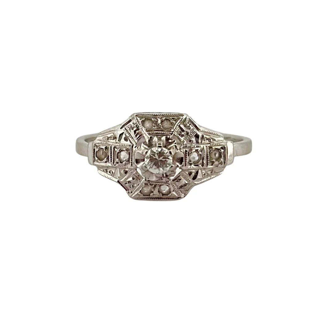 Bague Art déco en or blanc et diamant